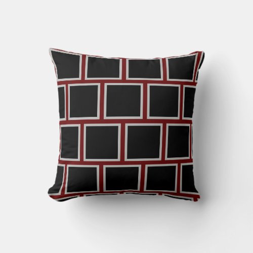 Elegant black checks with grey border throw pillow