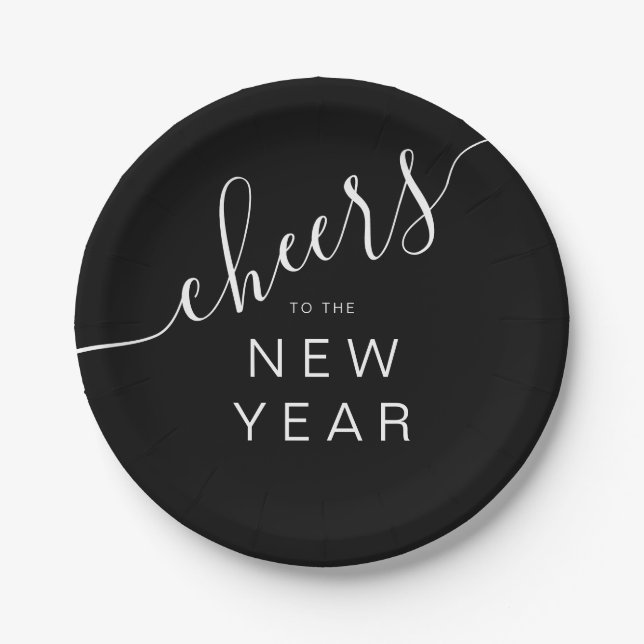 Elegant Black Cheers New Year's Party Paper Plates (Front)