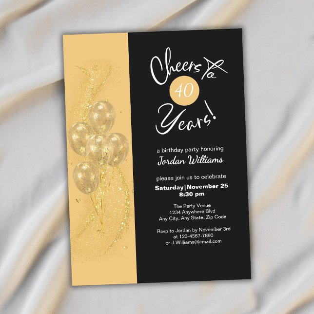 Elegant Black Cheers to 40 Years Birthday Party Invitation (Creator Uploaded)