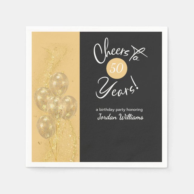 Elegant Black Cheers to 50 Years Birthday Party Napkins (Front)