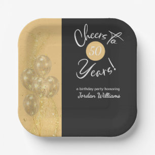 Elegant Black Cheers to 50 Years Birthday Party Paper Plates