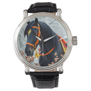 Elegant black Chestnut Horse Watch
