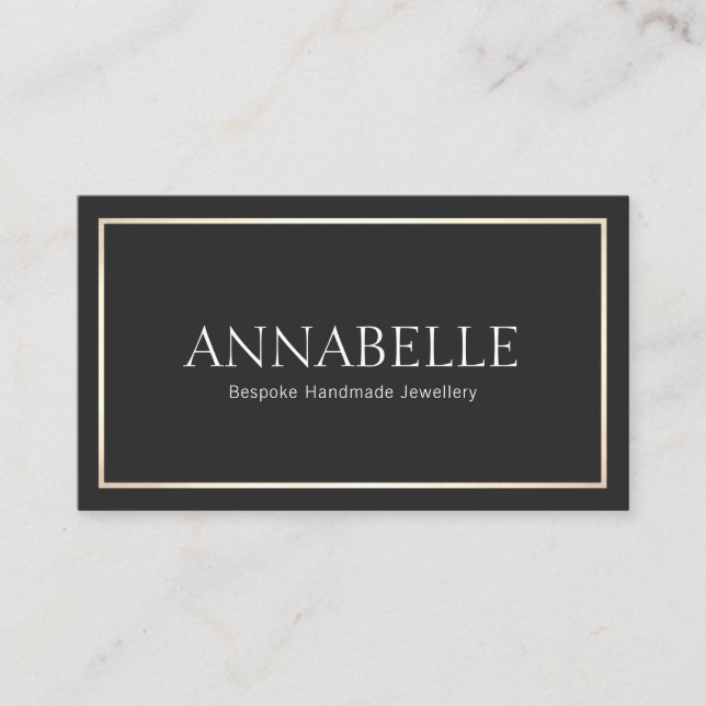 Elegant Black  Chic Designer Gold Border Business Card (Front)