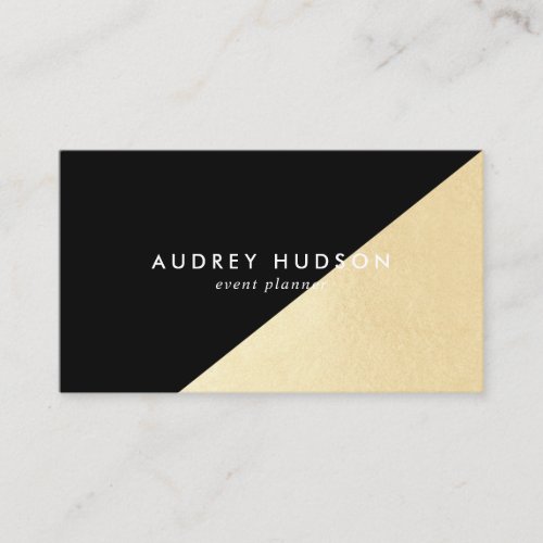 Elegant black chic gold foil color block geometric business card