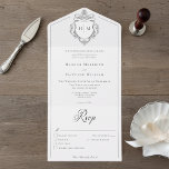 Elegant Black Chinoiserie Bird Crest Wedding All In One Invitation