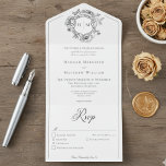 Elegant Black Chinoiserie Bird Crest Wedding All In One Invitation