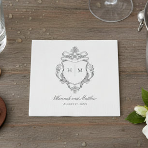 Elegant Black Chinoiserie Bird Crest Wedding Napkins