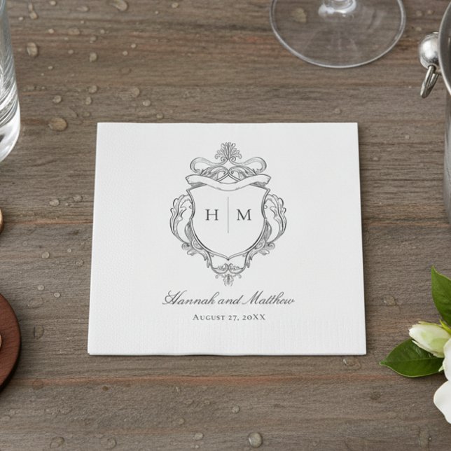 Elegant Black Chinoiserie Bird Crest Wedding Napkins (Creator Uploaded)