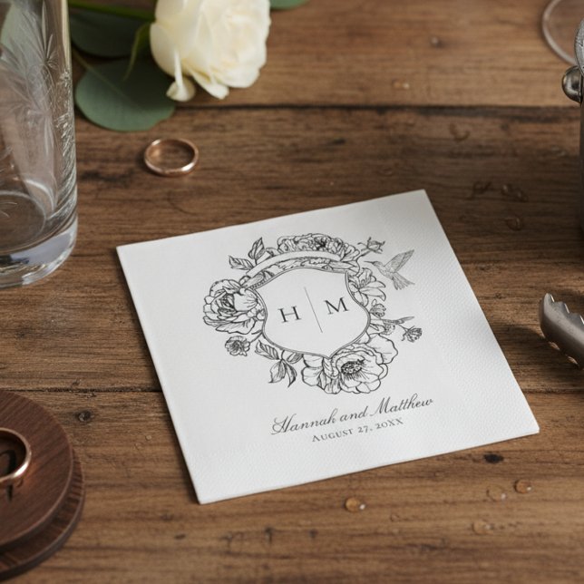 Elegant Black Chinoiserie Bird Crest Wedding Napkins (Creator Uploaded)