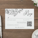 Elegant Black Chinoiserie Bird &amp; Crest Wedding QR RSVP Card