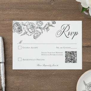 Elegant Black Chinoiserie Bird & Crest Wedding QR RSVP Card