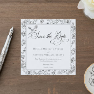 Elegant Black Chinoiserie Bird & Crest Wedding Save The Date