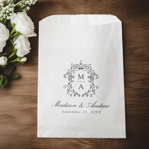 Elegant Black Chinoiserie Crest Monogram Wedding Favor Bag