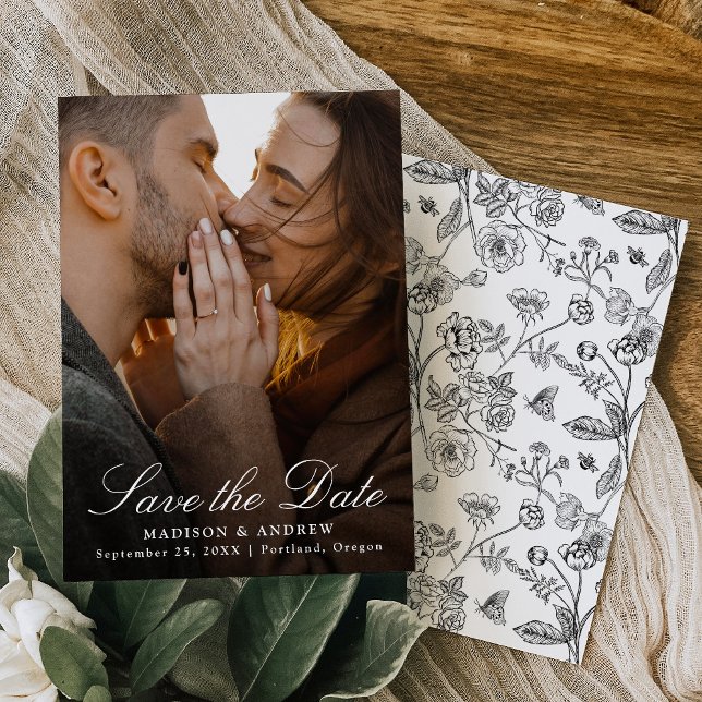 Elegant Black Chinoiserie Photo Wedding Save The Date (Creator Uploaded)