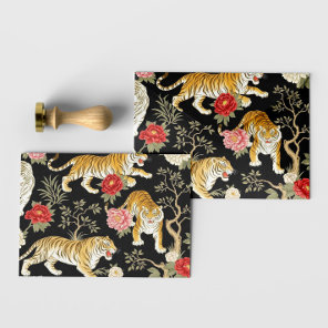 Elegant Black Chinoiserie Tiger and Peony Pattern Envelope