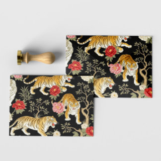 Elegant Black Chinoiserie Tiger and Peony Pattern Envelope
