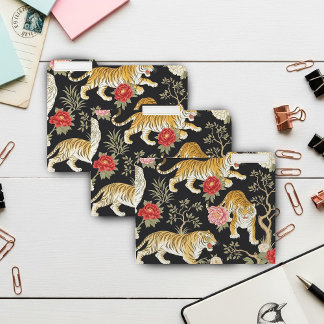 Elegant Black Chinoiserie Tiger and Peony Pattern File Folder