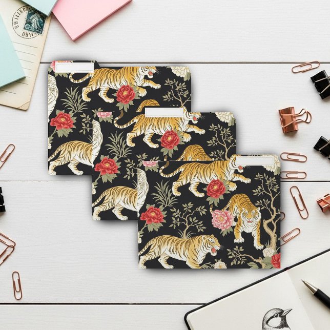 Elegant Black Chinoiserie Tiger and Peony Pattern File Folder (Creator Uploaded)