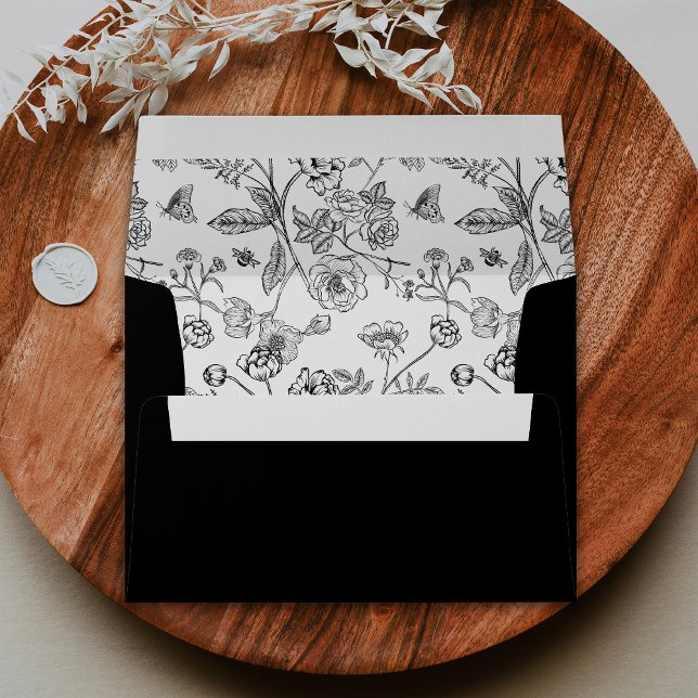 Elegant Black Chinoiserie Victorian Floral Wedding Envelope (Creator Uploaded)