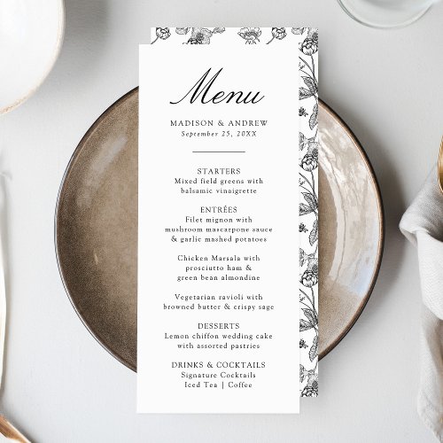 Elegant Black Chinoiserie Victorian Floral Wedding Menu