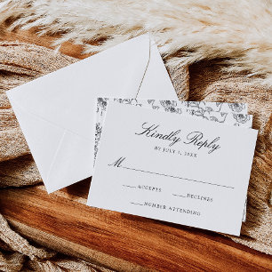 Elegant Black Chinoiserie Victorian Floral Wedding RSVP Card