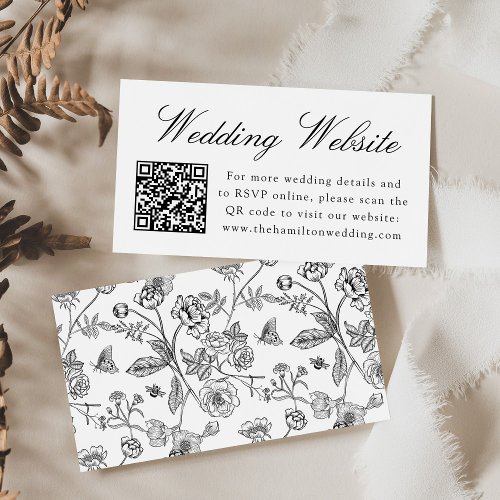 Elegant Black Chinoiserie Wedding Website QR Code Enclosure Card