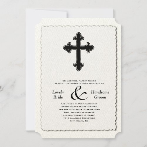 Elegant Black Christian Cross Wedding Invitation
