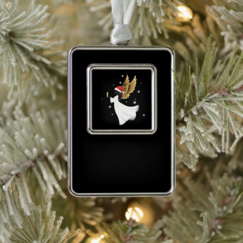 Elegant Black Christmas Angel with Golden Wings Ornament
