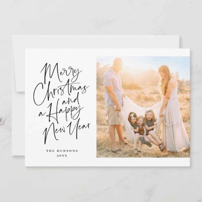 Elegant Black Christmas Calligraphy Script Collage Holiday Card (Front)