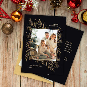 Elegant Black Christmas Custom Photo Message  Holiday Card