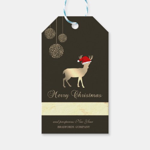 Elegant Black Christmas Deer Santa HatCompany   Gift Tags