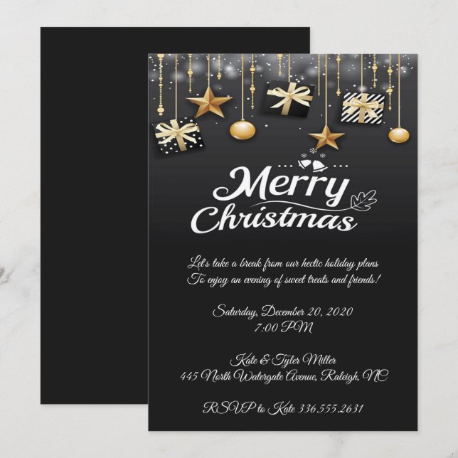 Elegant Black Christmas Design Party Invitation (Front/Back)
