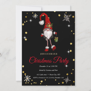 Elegant Black Christmas Gnome, Frame Christmas Invitation