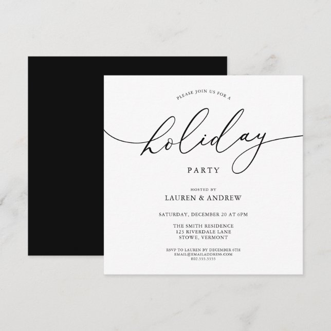 Elegant Black Christmas Holiday Party Invitation (Front/Back)