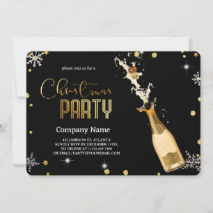 Elegant Black Christmas Luxury Champagne Invitation