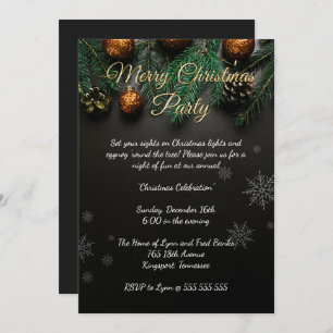Elegant Black Christmas Party Invitation
