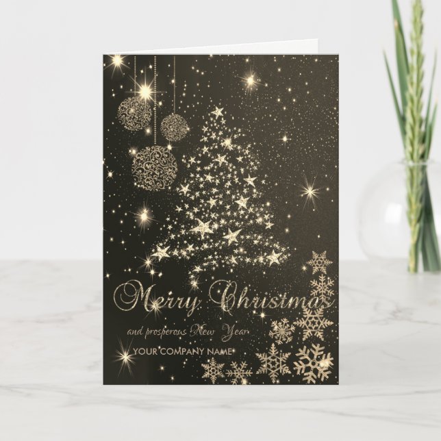 Elegant Black,Christmas Tree,Snowflakes,Corporate Holiday Card (Front)