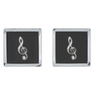 Elegant Black & Chrome Music Note Cufflinks