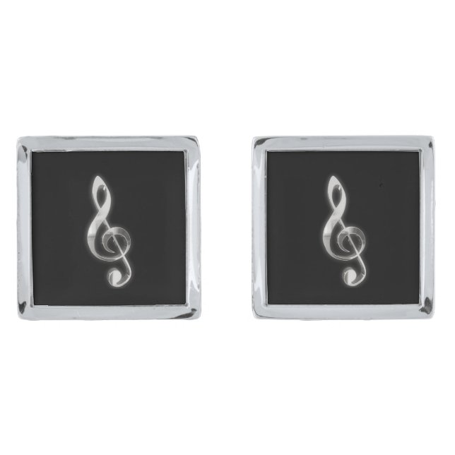 Elegant Black & Chrome Music Note  Cufflinks (Front)