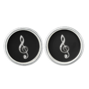 Elegant Black & Chrome Music Note  Cufflinks