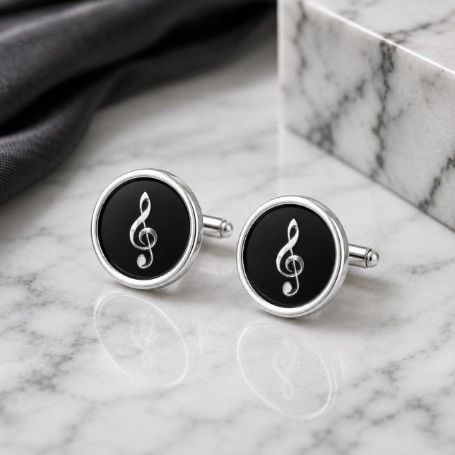 Elegant Black & Chrome Music Note  Cufflinks (Creator Uploaded)