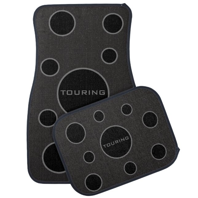 Elegant Black Circles on Dark Gray Car Floor Mat (Set)