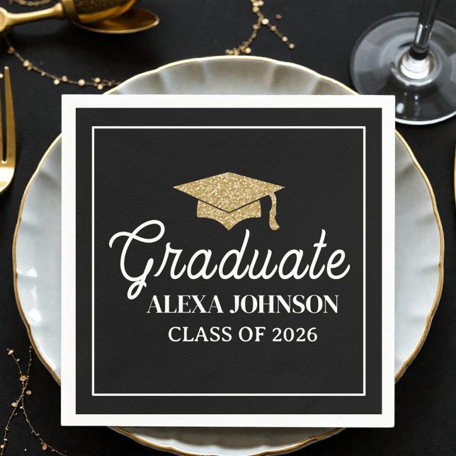 Elegant Black Class Of 2026 Graduation Napkins (Creator Uploaded)