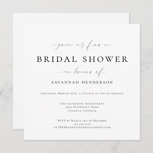 Elegant Black Classic Bridal Shower Invitation
