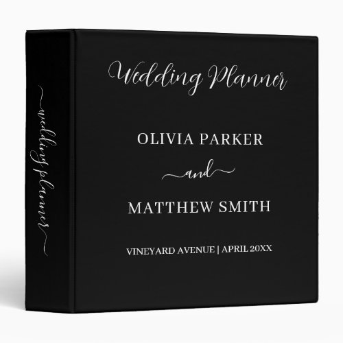 Elegant Black Classic Minimalist Wedding 3 Ring Binder