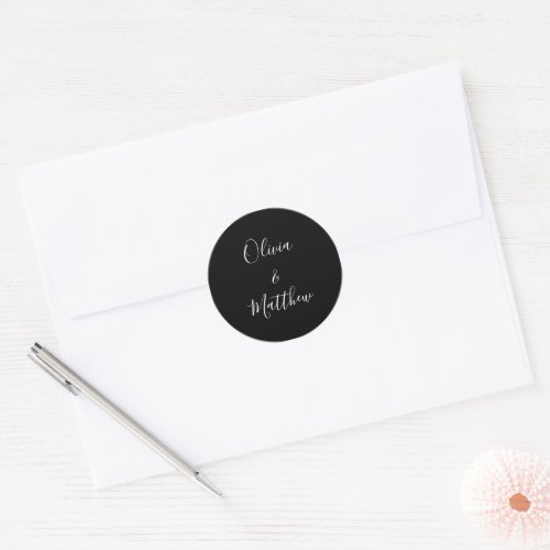 Elegant Black Classic Minimalist Wedding Classic Round Sticker