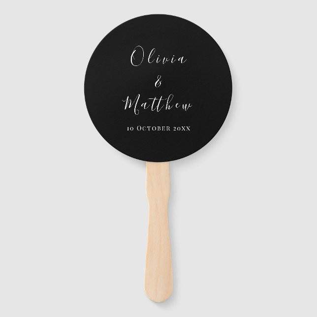 Elegant Black Classic Minimalist Wedding Hand Fan (Front)