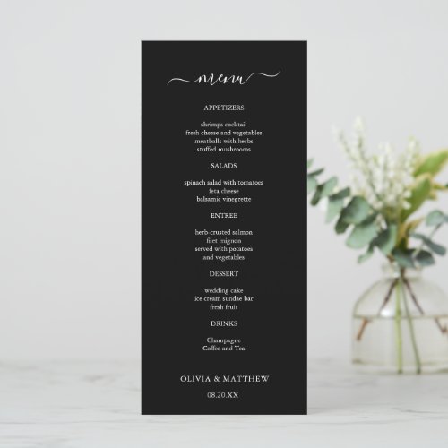 Elegant Black Classic Minimalist Wedding Menu