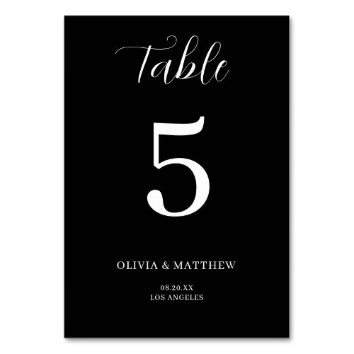 Elegant Black Classic Minimalist Wedding Table Number