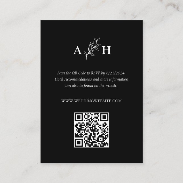 Elegant Black Classic Monogram QR Code RSVP Card (Front)